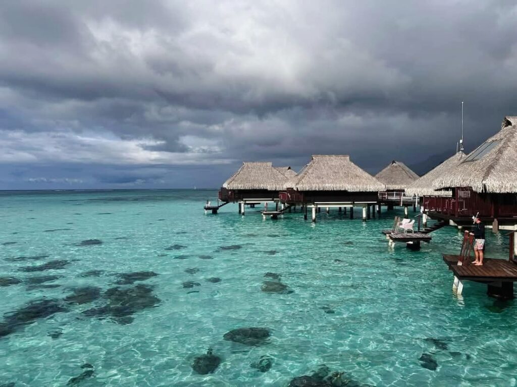 water around Hilton Moorea overwater bungalows