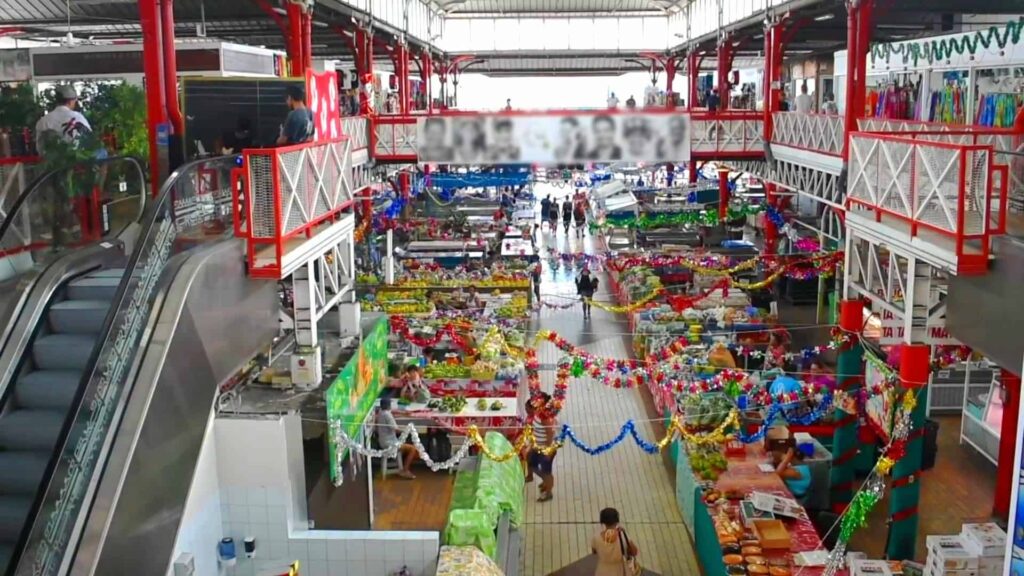 view of papeete market's 1st floor in from upstairs