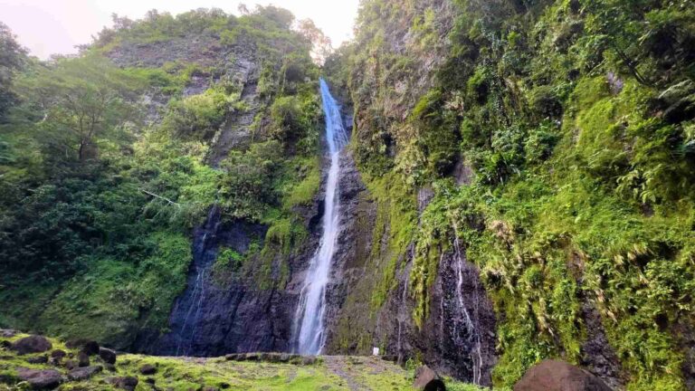 wide view of Vaimahuta Fall in Faarumai Valley