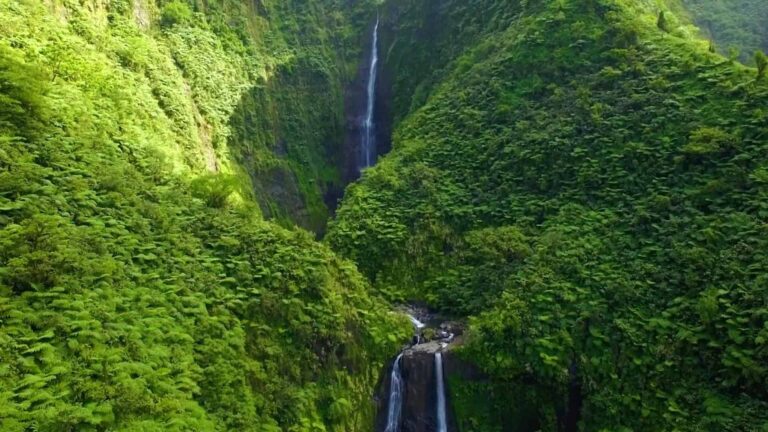 drone view of Faraura Valley waterfalls