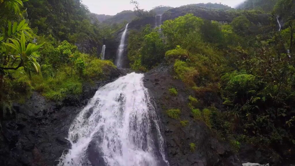 Onohea Tahiti Waterfalls flowing down