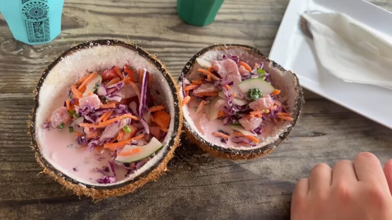 traditional Tahitian salad with red tuna and bunch of vegetables